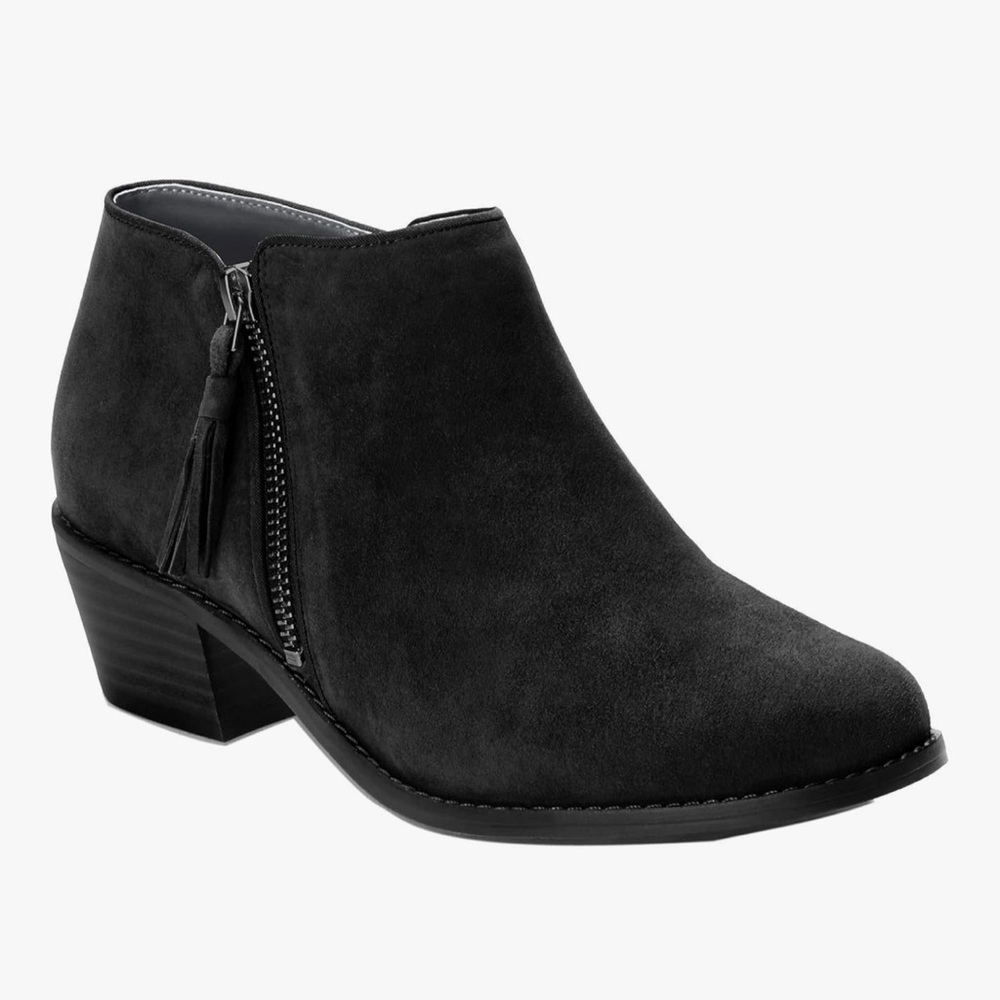 Vionic Women's Serena Suede Ankle Tassle Zipper Boots Black Size 6.5